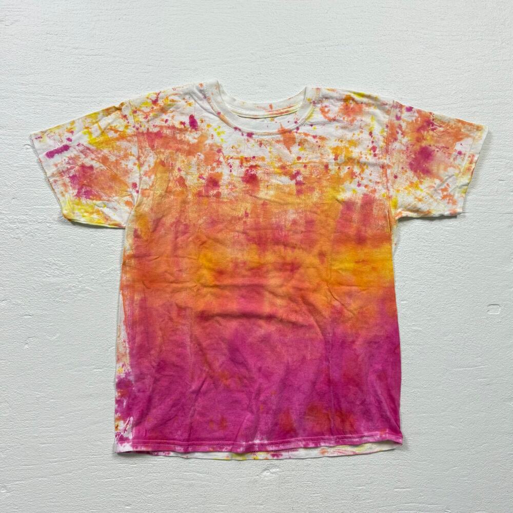 Gildan Tie Dye Pink Orange Yellow Tee, Fits Size Small